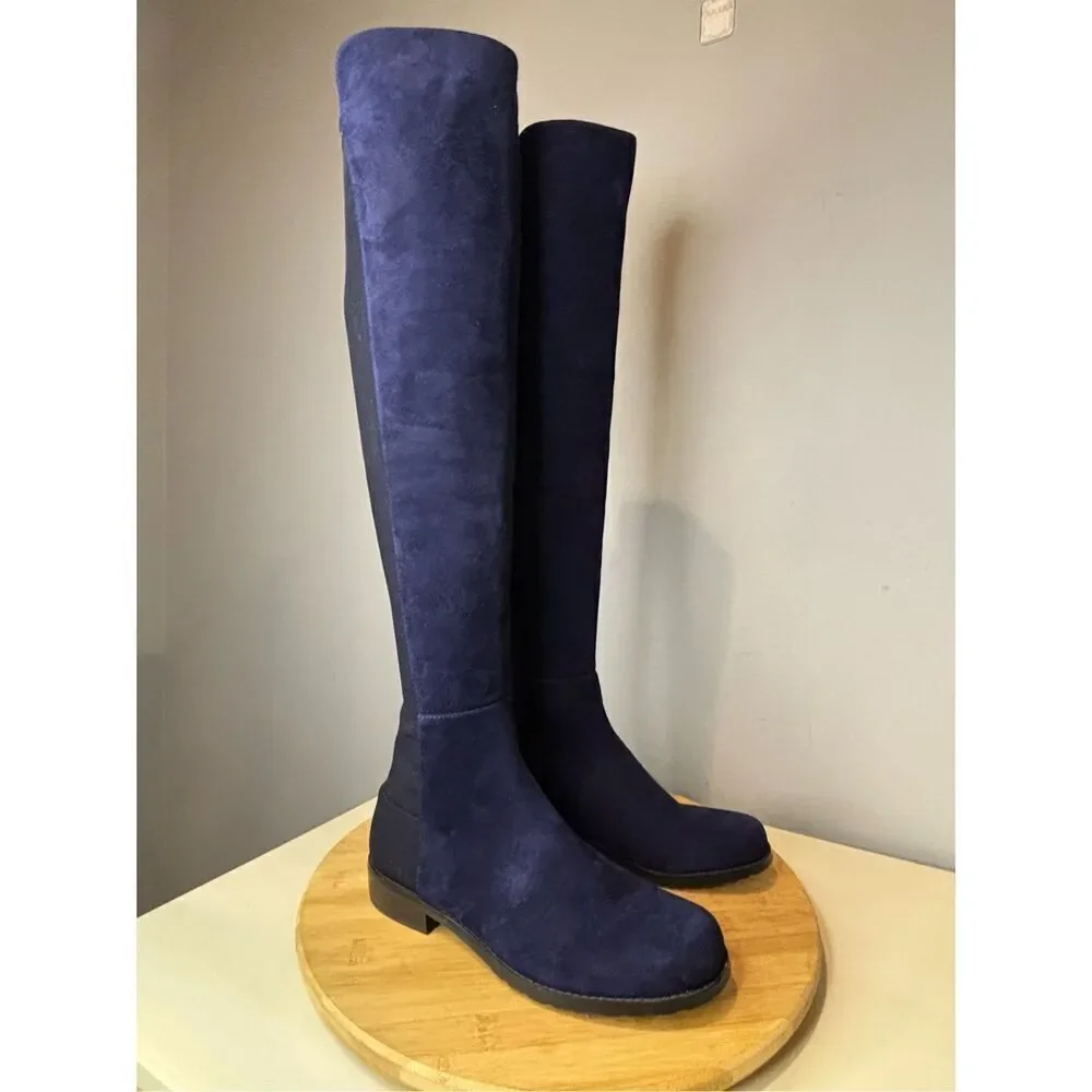 Stuart Weitzman Women's S251823 Suede Over The‎ Knee 5050 Boots Blue Sz 4.5M